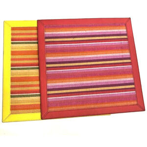 KIM SEYBERT SET OF 2 STRIPE SQUARE BEADED PLACEMATS NEIMAN MARCUS $100 AUTHENTIC